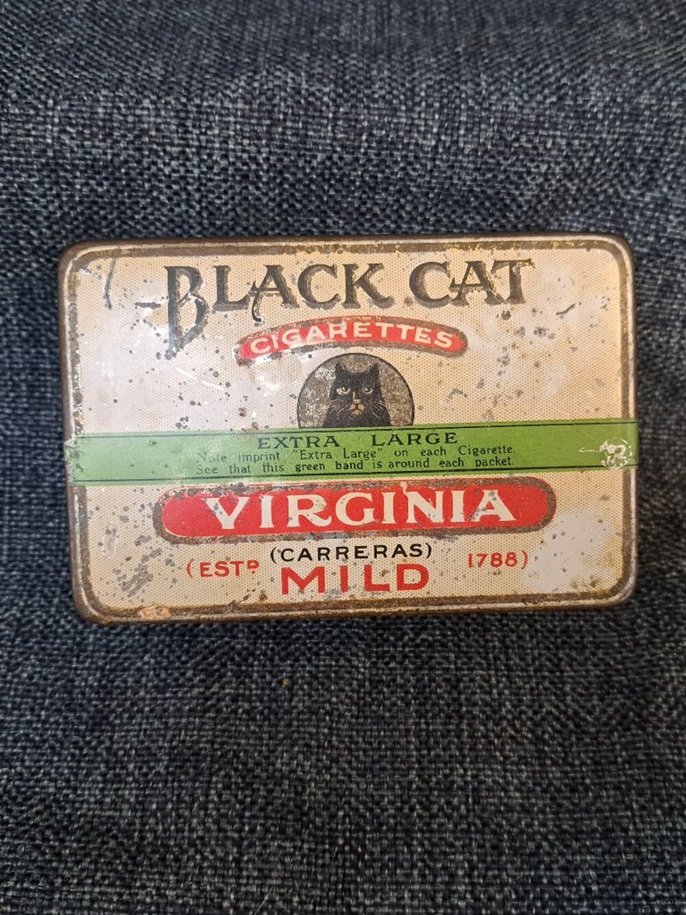 ANTIQUE BLACK CAT TOBACCO CIGARETTE TIN CAN VIRGINIA WITH LITHOGRAPH COVER